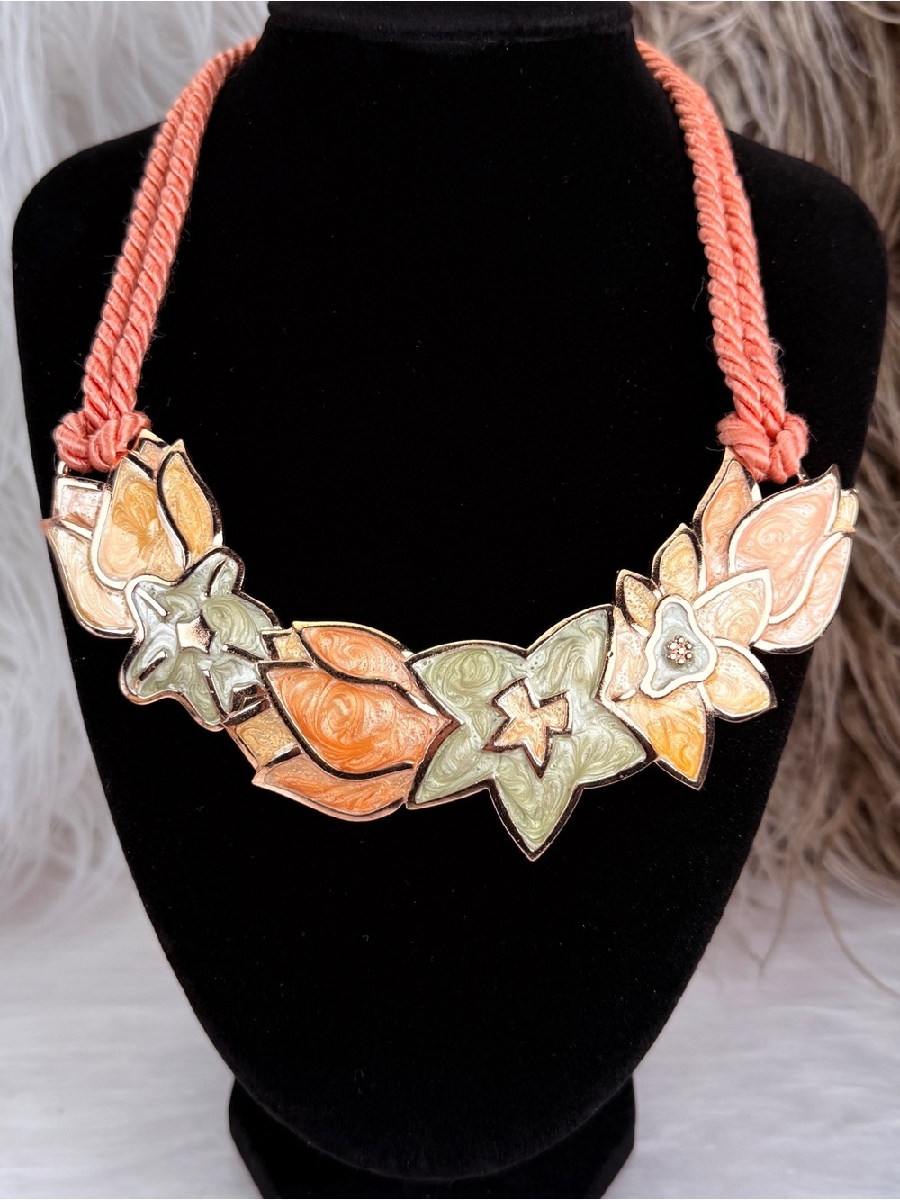 Vintage 1984 Monet Book Piece Enamel Flowers Collar Statement Necklace